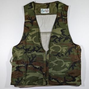 Vintage 70s Chief Hunting Fishing Camo Vest Sz Large Talon Zipper Green